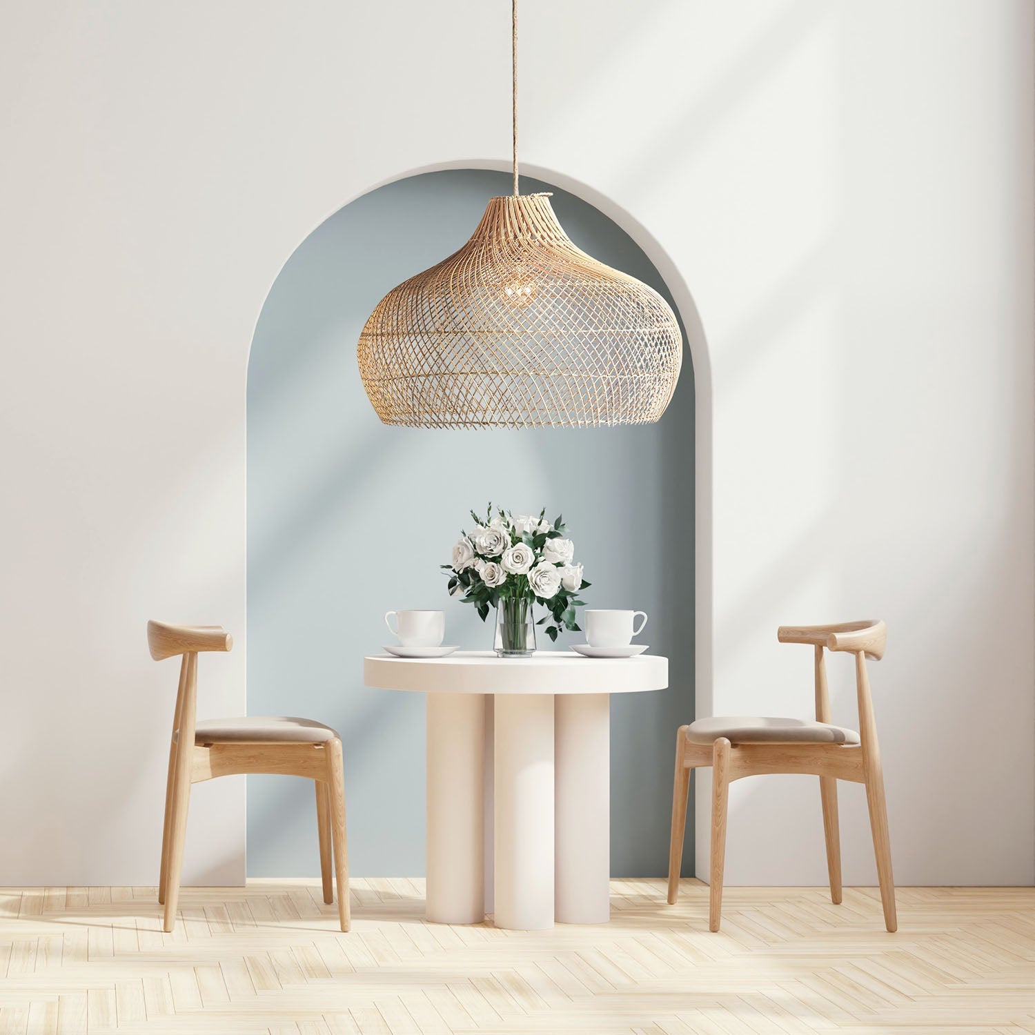 kloe rattan pendant light dining table