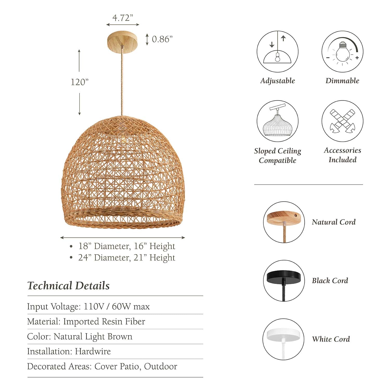 Outdoor Lumiere Dome Rattan Pendant Light