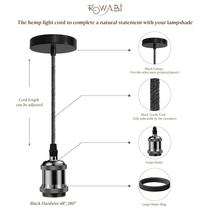 Black Hardwired Hanging Pendant Light Kit