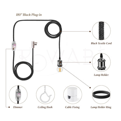 Black Plug-In Hanging Pendant Light Kit