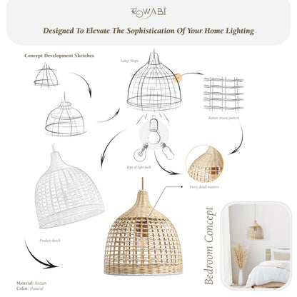 Abandon Lace Rattan Light Pendant - Bamboo Pendant Light, Boho Lamp, Rattan Furniture, Patio Pendant Light, Farmhouse, Bohemian Lampshade