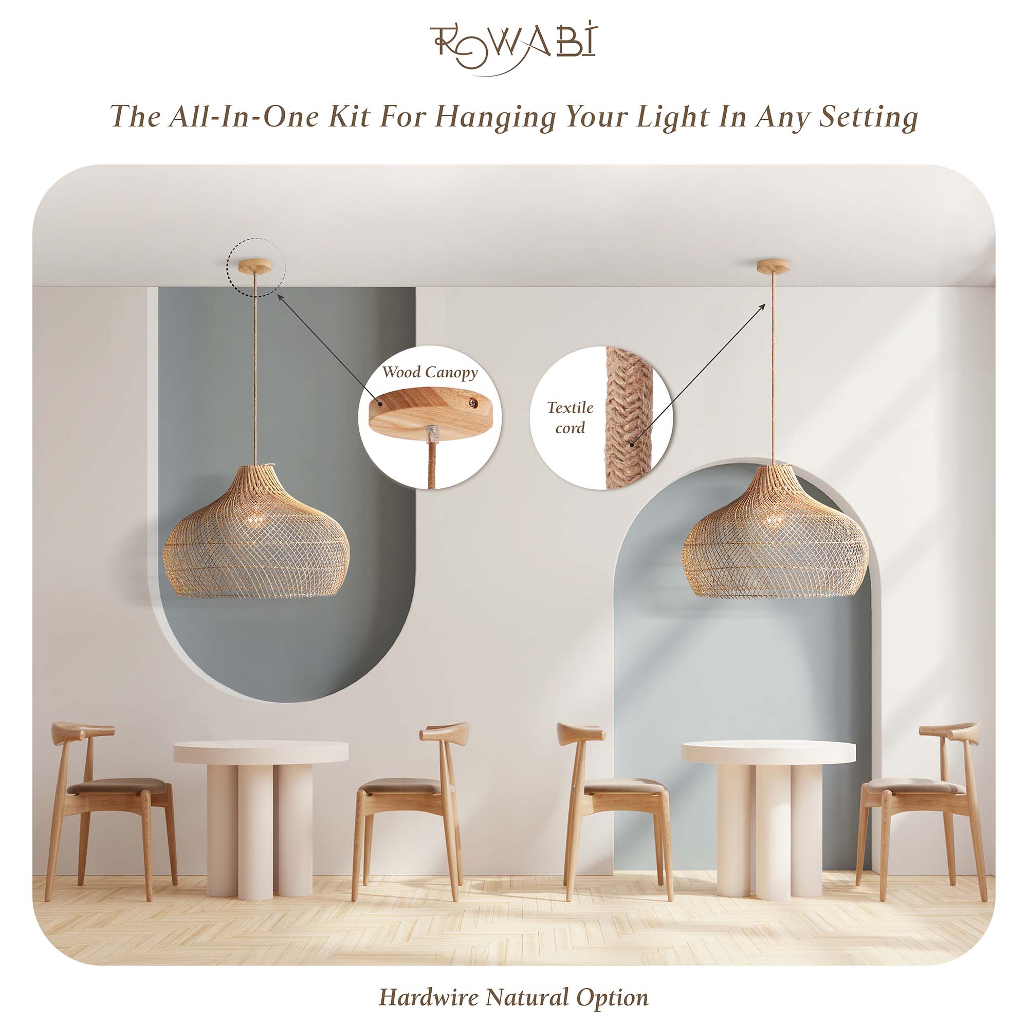 Natural Hardwired Hanging Pendant Light Kit