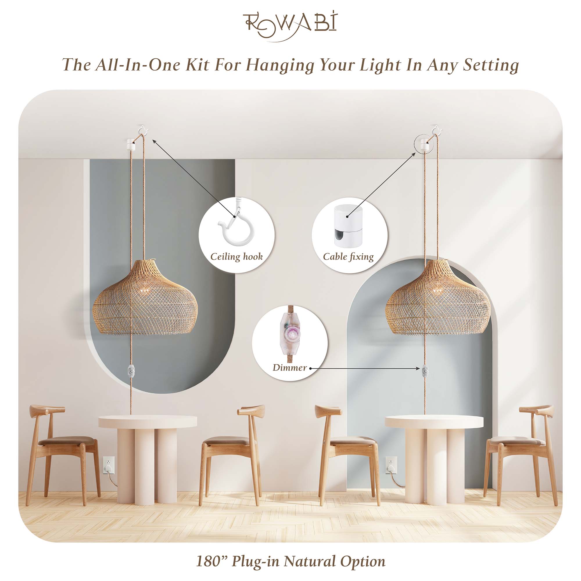 Natural Plug-In Hanging Pendant Light Kit