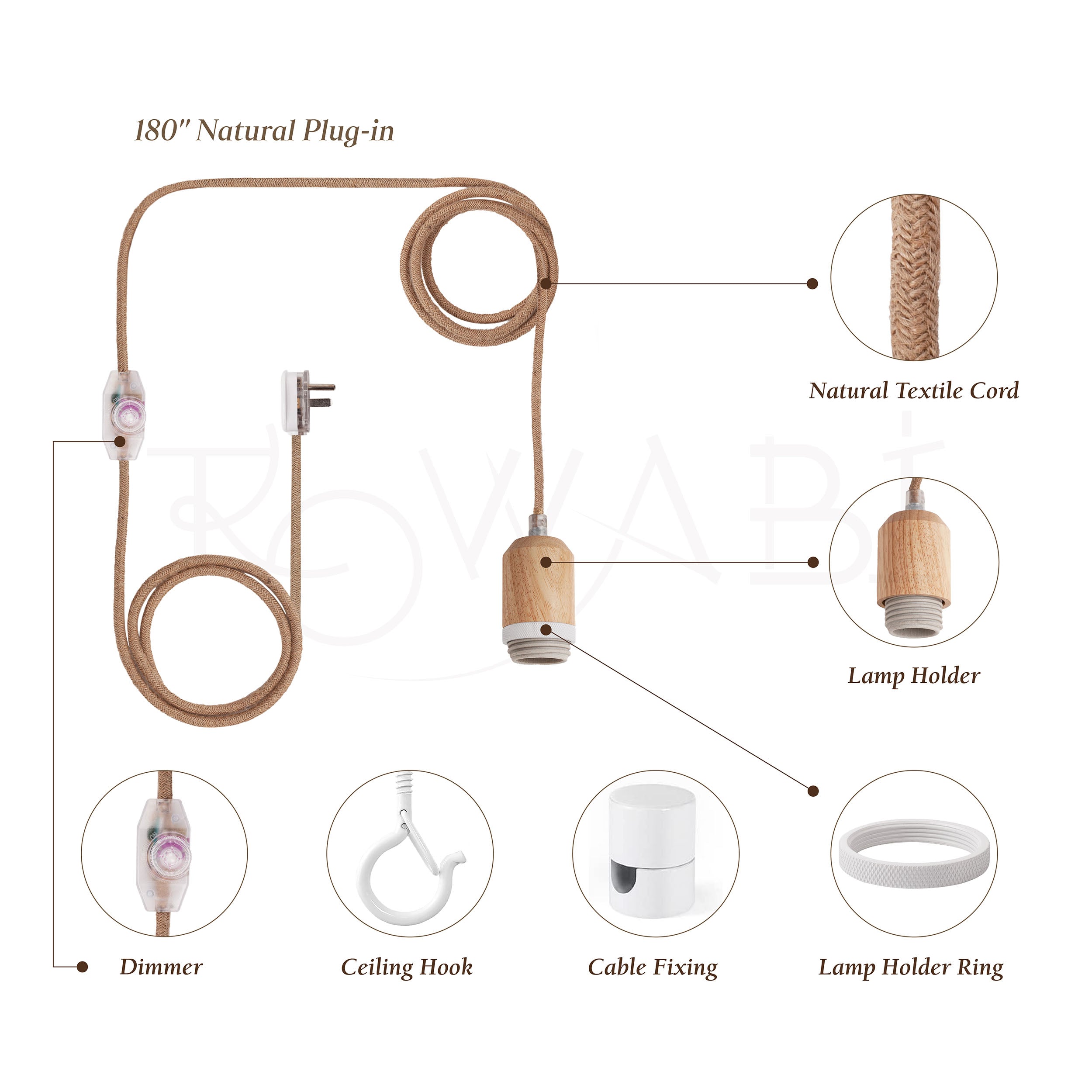 Natural Plug-In Hanging Pendant Light Kit